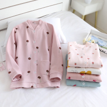 Autumn and winter pajamas ladies pure cotton sandwich cotton air cotton warm three-layer cotton long sleeve housewear thick single piece top
