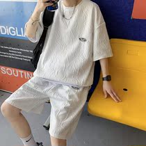 Summer mens suit Thin section loose short-sleeved t-shirt ins Port wind clothes Casual sports tide brand shorts two-piece set