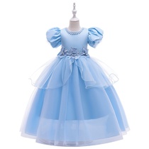 Cinderella Prom Princess Dress Cinderella Blue Mesh bubble sleeve dress children gowns