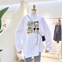 Pregnant women autumn 2021 New Coat long sleeve Korean version cotton loose white T-shirt long size base shirt