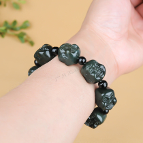 Hetian Jade hand string male Buddha beads green jade hand chain plate play Jade to give father husband a birthday gift