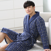 Autumn and winter mens robe cotton three-tier clip cotton-padded jacket warm middle-aged plus cotton thickened long old bathrobe