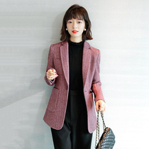 Woolen suit womens autumn and winter long small body top slim plaid size one button wool coat