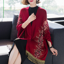 Spring and autumn thin mother with cheongsam shawl with sleeves National style tassel wedding cloak jacket elegant winter
