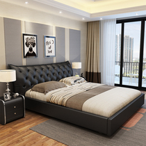 Real leather bed 1 8 m double bed modern minimalist master bedroom wedding bed storage bed tatami small apartment European leather bed