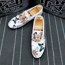 2020 Summer New Bean Shoes Men's Shoes European Station Leather Fashion Printing Driving Lazy Shoes England Fashion Shoes Men