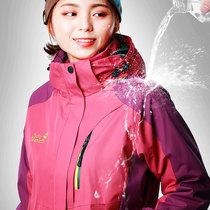 Outdoor jacket womens three-in-one two-piece couples men plus velvet padded windproof waterproof detachable mountaineering suit
