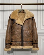 Original ecological fur one-piece mens leather leather motorcycle jacket Winter coat fashion fur coat