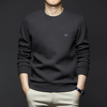 Solid color round neck sweater mens high-end business leisure wild autumn and winter top size pullover long sleeve T-shirt men