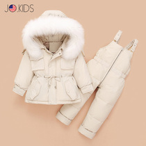 Counter JO boys and girls down jacket two-piece set of winter clothes new foreign gas small and medium children thick strap pants suit
