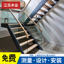 Shanghai steel wood staircase double steel beam modern minimalist loft apartment loft duplex Staircase glass handrail guardrail