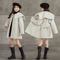 Girls woolen coat Spring and Autumn long woolen coat foreign style winter cotton cotton childrens autumn dress Korean New