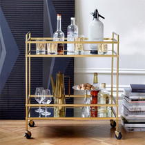 Wrought iron dining car Golden household mobile kitchen trolley shelf Hotel double-layer storage entrance table wine cart