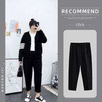  Plus size pants womens spring and summer clothes new fat sister casual thin elastic elastic waist harem pants suit nine-point pants