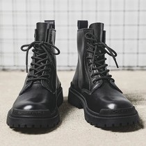 Tide brand leather high-top Martin boots mens autumn 2021 New British style boots black locomotive retro leather shoes