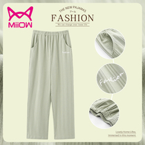 Cat People Sleeping Pants Woman Summer Thin PURE COTTON HOME PANTS SPRING AUTUMN STYLE AIR CONDITIONING PANTS LOOSE LONG PANTS HOME PANTS BIG CODE