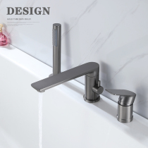 Cashitu all copper gun gray bathtub faucet cylinder side embedded hot and cold split sitting shower simple light luxury