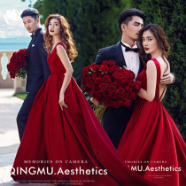 Photo studio theme clothing 2020 new red exterior backless photography dress photo travel dating tail wedding dress