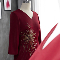 (Containing cigarettes) Xi mother-in-law cheongsam autumn seven-point sleeve temperament red high-end wedding banquet dress mother cheongsam
