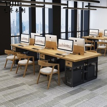 Modern simple desk staff Table 2 4 6 manual position Screen Finance staff computer solid wood table 1361