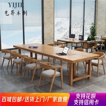 Simple modern solid wood conference table rectangular office table and chair household Workbench long strip table and chair combination 1026