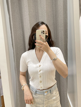 sandro pure color V collar star button romark short sleeve knit cardiovert 22 early spring women SFPPU01444