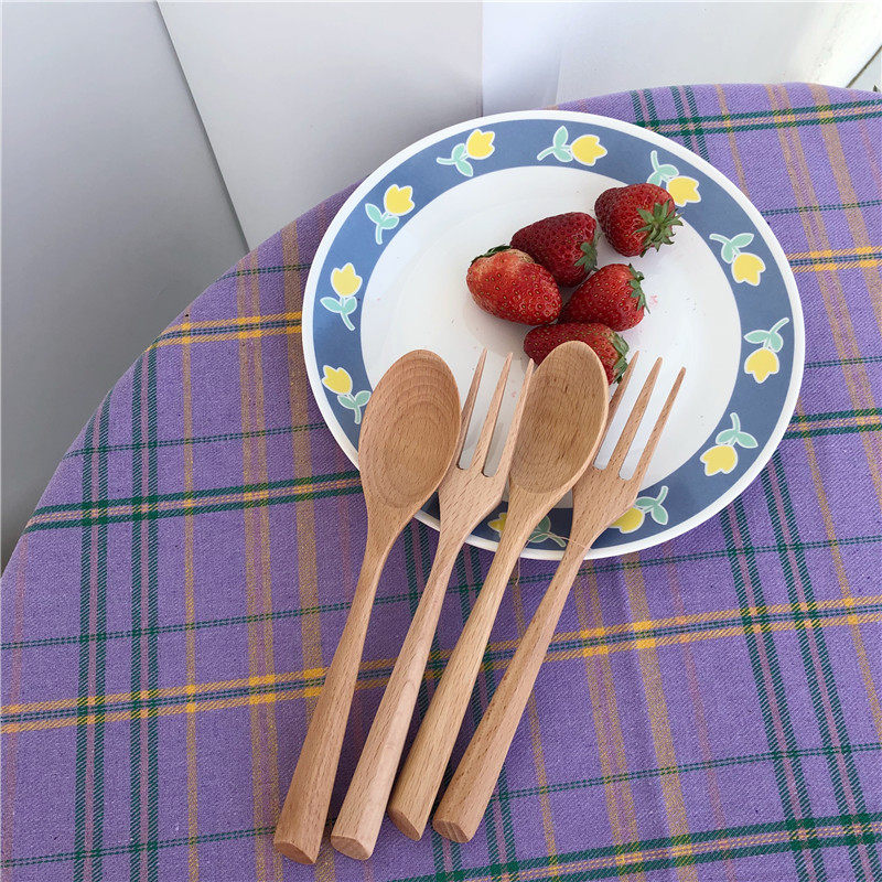 South Korean ins bloggers with a minimalist chiic Japanese-style wooden cutlery set dessert spoon fork spoon
