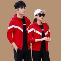 361 couples sports set men Spring and Autumn hooded clothes men and women group buy casual running clothes three sets tide