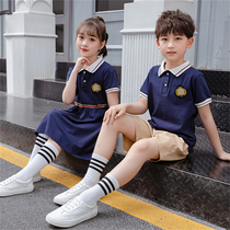 Summer kindergarten garden clothes Primary school school uniforms Summer clothes Childrens British style class clothes pure cotton school graduation photo clothing