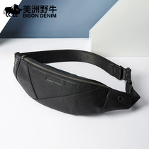  American Bison mens chest bag messenger bag summer trend casual mens bag leather shoulder bag mens waist bag small backpack