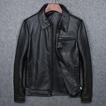 Simple mens lapel casual leather leather coat Head layer cowhide short coat Mens special clearance dad outfit