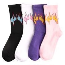 White socks men gay retro youth Street Tide brand socks men sports pink flame White Mid socks tide socks