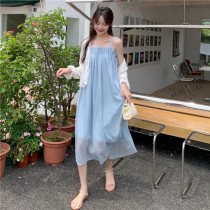 Super fairy maternity dress summer 2021 French design sense of Foreign style sunscreen shirt sundress two-piece set of womens autumn clothes