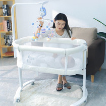 European newborn baby solid wood bed Movable lifting baby bed splicing bb soothing bionic bed with mosquito net