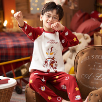 Ultraman Boy pajamas Spring and Autumn cotton long-sleeved childrens home clothes Middle and large childrens childrens suit Boy baby