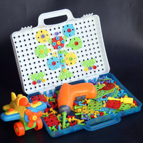 Childrens puzzle mushroom nail insert plate insert bead assembly screw pair baby educational toy electric drill set gift box