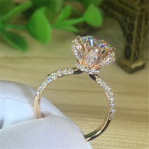 18K white gold moissan stone ring female flower rose gold eight hearts eight arrows six claw ring 1 carat female diamond ring