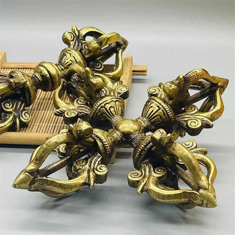 中国古美術・蔵伝工芸・寒鉄彩絵金剛降魔杵・手工錾刻・文房置物・鎮宅