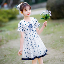 Hong Kong girl dress summer 2021 New style girl lace polka dot skirt Korean short sleeve princess dress