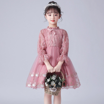Girls dress for dress spring autumn 2022 new childrens performance gown Spring womens foreign air long sleeve lace princess dress