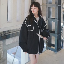  Pregnant womens windbreaker jacket womens mid-length 2021 new Korean autumn fashion large size loose autumn top trend