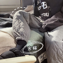 Wear northeast cotton trousers outside the home men's winter thickened leggings American high-end health pants plaid high street pants tide