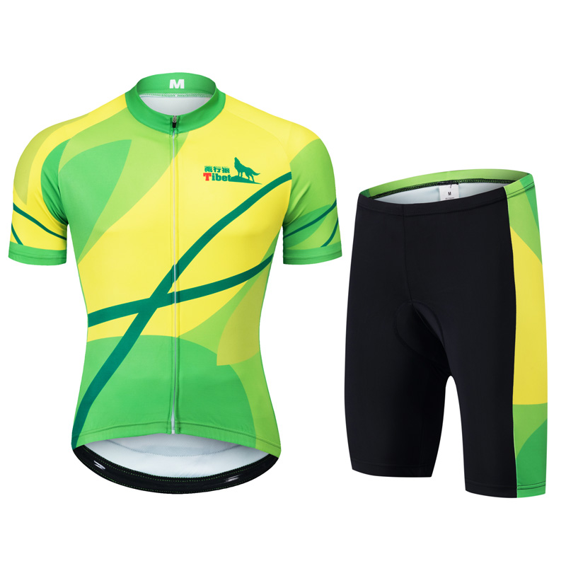 New Men's Wear for Tibetan Wolf Cycling Wear Green Short-sleeved Cycling Equipment for Summer Air-permeable Self-propelled Mountain Bike