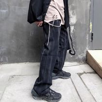 97BONES Zez-dyed Washed Casual Pants Broadleg Dark Black High Street Doing Old Long Pants Straight Barrel Jeans Male Tide Cards
