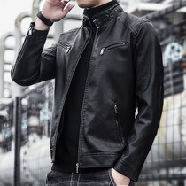 Tide brand 2021 Hong Kong style collar real leather clothing men autumn winter thick slim jacket jacket handsome motorcycle leather jacket
