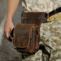 Leather Retro running bag Men Riding Harley Locomotive Leg Bag Cowhide Bag shoulder bag Single Shoulder Large Capacity Multifunctional