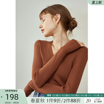 Van Thainen 213145 Machine Washable Sheen Sweatshirt Woman Autumn 100 Pure Wool Thin with underknitted sweatshirt V collar blouse