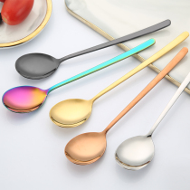 Korean stainless steel spoon gold creative cute Korean long handle net red spoon home meal spoon small iron spoon