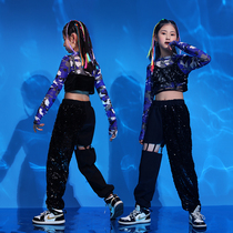 Girls Jazz Dancing Costume Girls Sequined Street Dancing Clothes Kids Hip Hop Suit Model Shining catwalk costume