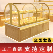 Customized new titanium-plated bread display cabinet side cabinet cake shop cash register solid wood Arc Glass medium island cabinet